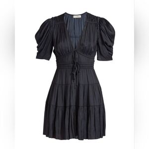 Ulla Johnson Pre Fall 2022 Azaria Pleated V-Neck Tiered Mini Dress Sz 8